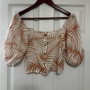 Roxy Orange and White Leaf Print Blouse